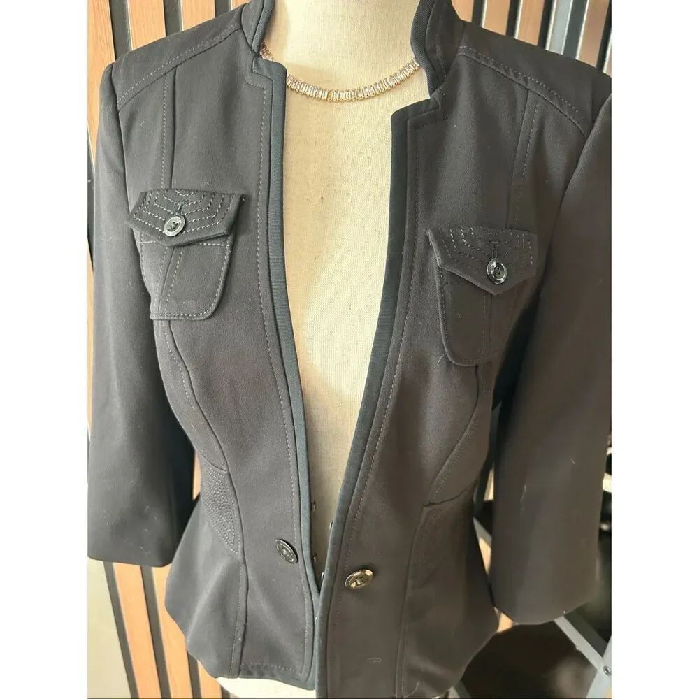 White House black market black military style cinched tailored blazer size 4